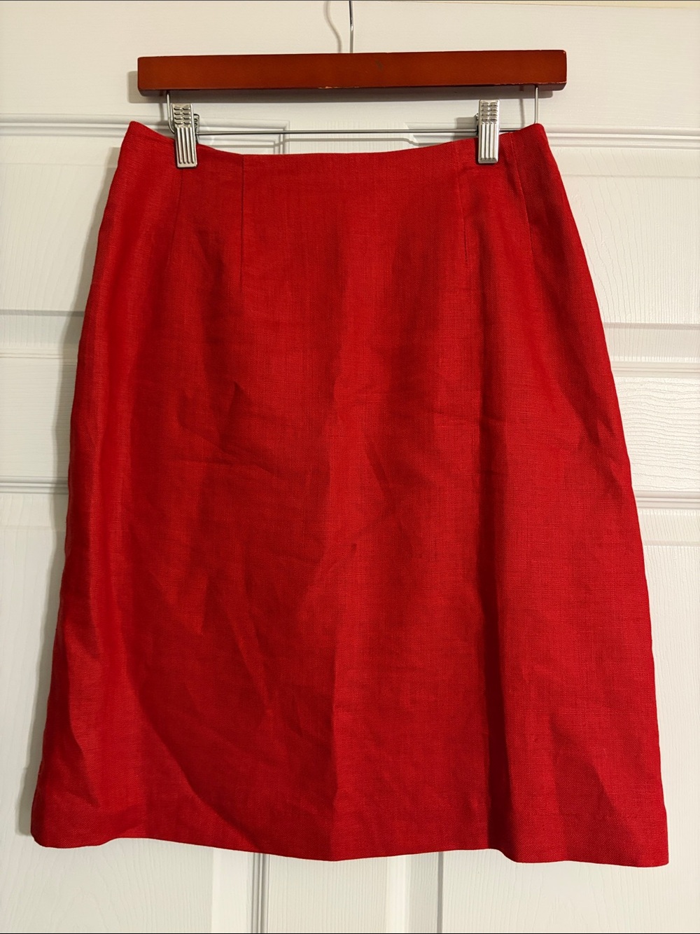 VINTAGE Blassport by Bill Blass Red Linen Pencil Skirt - Size 10